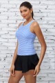 Blue Stripe Scoop Neck Sporty Tankini Top And Boy Shorts Set