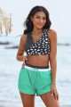 Black Colorblock VNeck Sporty Bikini Top And HighWaist Boy Shorts Set