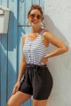 Striped Scoop Neck Button Belt OnePiece Swimsuit