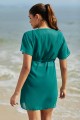 Green V Neck Wrap Ties Short Sleeves Beach Dress