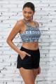 Black Geometric Print Racer Back Sporty BIkini Top And HighWaist Boy Short
