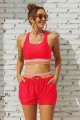 Red Colorblock Scoop Neck Wide Straps Sporty Bikini Top And HighWaist Boy Shorts Set