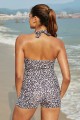 Leopard Halter Strap Sweetheart Neck Ruching Tummy Control Casual OnePiece Swimsuit