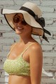 White Wide Brim Straw Sun Hat With Bow Tie
