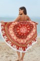 Red Floral Print Tassel Beach Towel