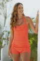 Solid Orange Halter Strap Sweetheart Neck Ruching Tummy Control Casual OnePiece Swimsuit