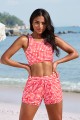 Red Plaid Scoop Neck Sporty Bikini Top With HighWaisted Boy Shorts Set