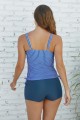 Striped V Neck Drawstring Tankini Set