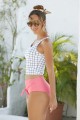 White Checked Tankini Top With Red Knotted Bottom
