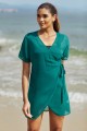 Green V Neck Wrap Ties Short Sleeves Beach Dress