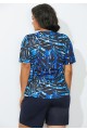 Blue Leaves Print Swim Tee With Short
