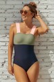 Square Neck Colorblock One Piece Swimsuit