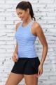 Blue Stripe Scoop Neck Sporty Tankini Top And Boy Shorts Set