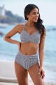 Black & White Plaid Adjustable Strap Sweetheart Neck Twist Front Crossback Tummy Control Bikini Set