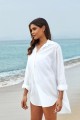 White FoldOver Collar Neck Long Sleeves Irregular Hem Cover Up