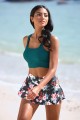 Green Floral Square Neck Wide Straps Bikini Top And HighWaist Skirt Set