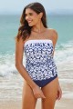Geometric Patterns Strapless Bandeau Tankini Set