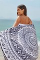 Black Floral Print Beach Towel