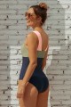 Square Neck Colorblock One Piece Swimsuit