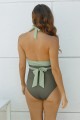 Green V Neck Halter OnePiece Swimsuit