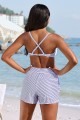 Stripe Sweetheart Neck Adjustable Strap Twist Front Bikini Top And HighWaist Boy Shorts Set