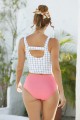 White Checked Tankini Top With Red Knotted Bottom