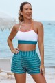 White&Green Colorblock Spaghetti Strap Sporty Bikini Top And HighWaist Boy Shorts Set